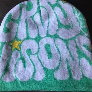 Green and White Graphic Beanie